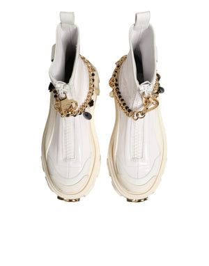 White Leather Rubber Logo Ankle Boots Shoes