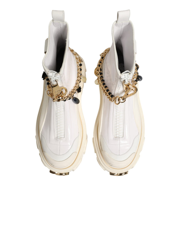 White Leather Rubber Logo Ankle Boots Shoes