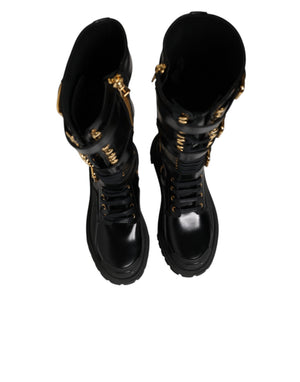 Black Buckle Embellished Knee High Boots Shoes