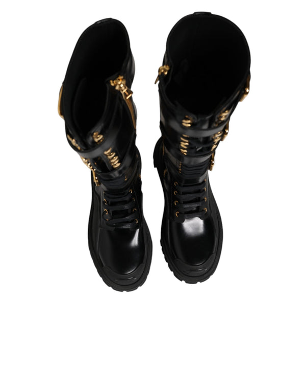 Black Buckle Embellished Knee High Boots Shoes