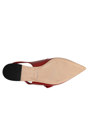 Red Leather Slingback Flats Sandals Shoes