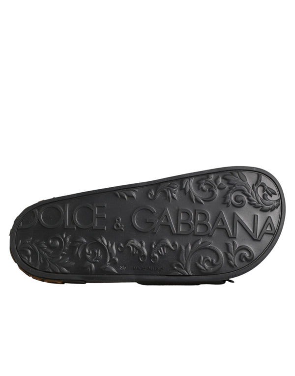 Black Devotion Matelassé Leather Slides Shoes