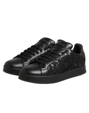 Black Floral Lace Low Top Sneakers Shoes