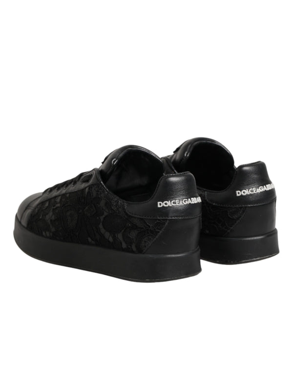 Black Floral Lace Low Top Sneakers Shoes