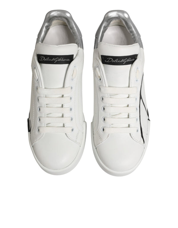 White Gray Low Top Leather Sneaker Shoes