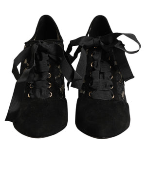 Black Floral High Heels LACE-UPS Pumps Shoes