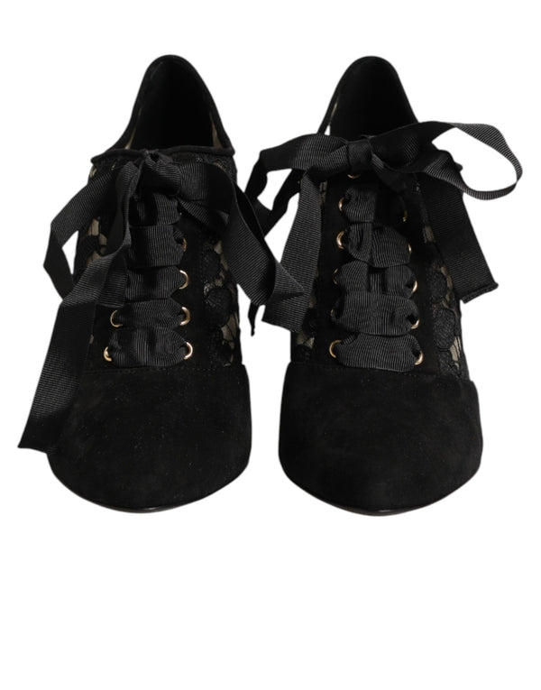 Black Floral High Heels LACE-UPS Pumps Shoes