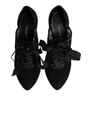 Black Floral High Heels LACE-UPS Pumps Shoes