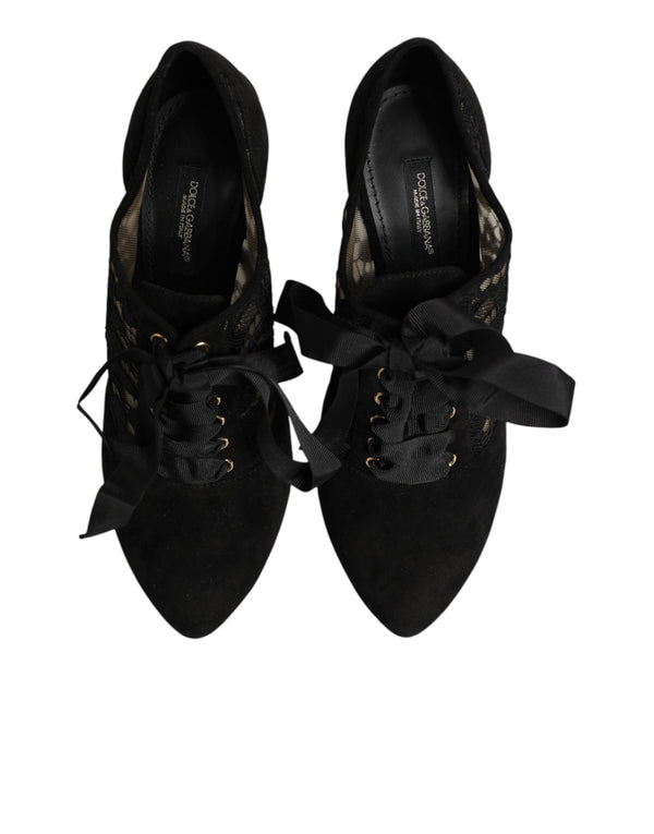 Black Floral High Heels LACE-UPS Pumps Shoes