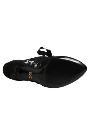 Black Floral High Heels LACE-UPS Pumps Shoes