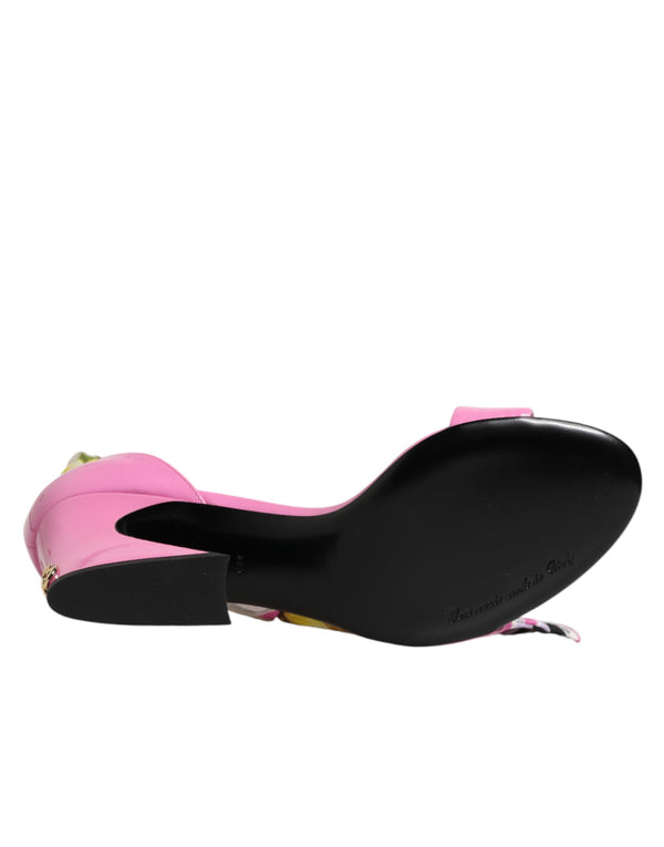 Pink Leather High Heels Sandals Shoes