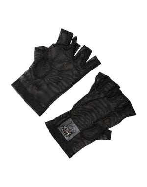 Black Nylon Wrist Length Fingerless Mitten Gloves