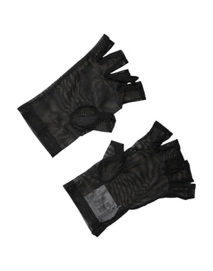 Black Nylon Wrist Length Fingerless Mitten Gloves