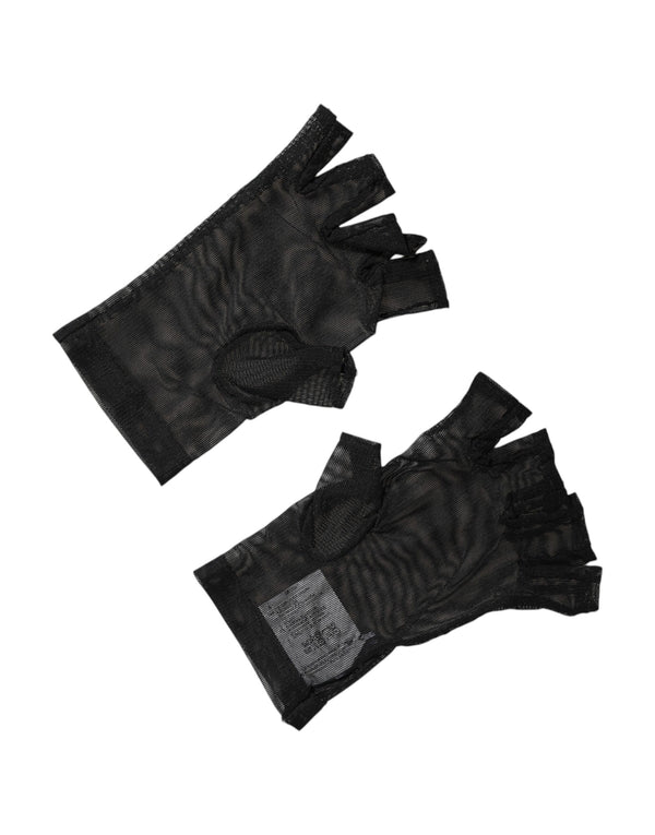 Black Nylon Wrist Length Fingerless Mitten Gloves