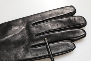 Black Leather Embellished Long Mitten Gloves