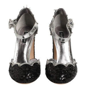 Black Sequined Ankle Strap Sandals Shoes
