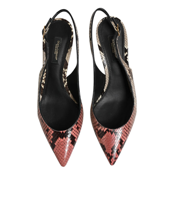 Multicolor Leather Heels Slingback Shoes