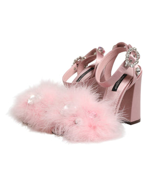 Pink Crystal Fur Embellished Sandals Shoes
