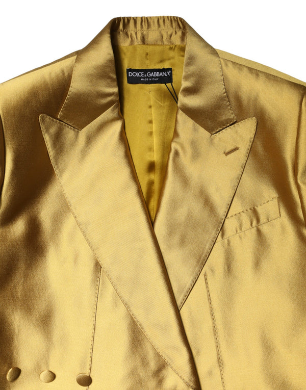 Gold Satin Long Sleeves Blazer Coat Jacket