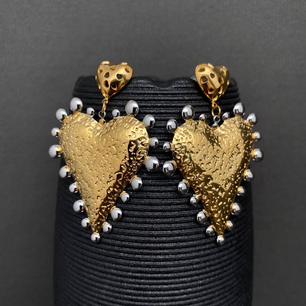 Two-Tone Sacred Heart Statement Earrings