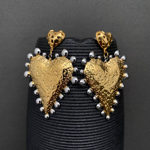Two-Tone Sacred Heart Statement Earrings