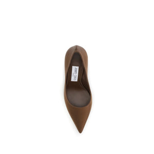 Brown Silk High Heel Pumps