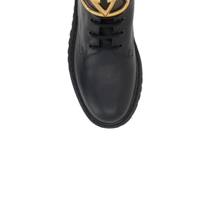 Black Calfskin Lace-Up Boots