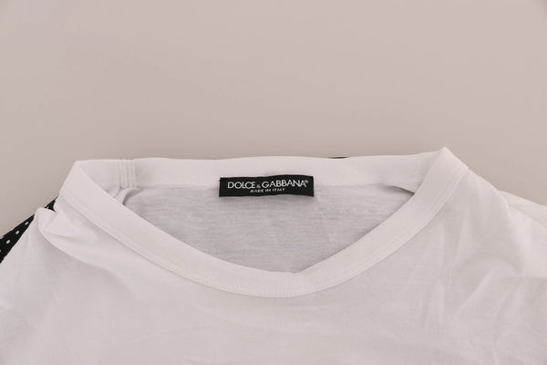 White Cotton Black Silk Scarf Top T-shirt