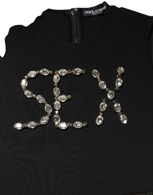 Black Jersey Lace Ruching Rhinestone Tank Top
