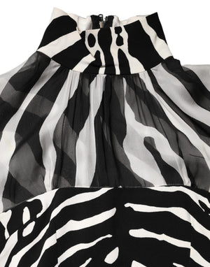 Zebra Print Chiffon Paneled Crop Blouse Top