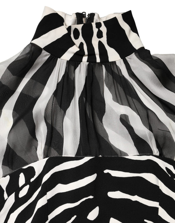 Zebra Print Chiffon Paneled Crop Blouse Top