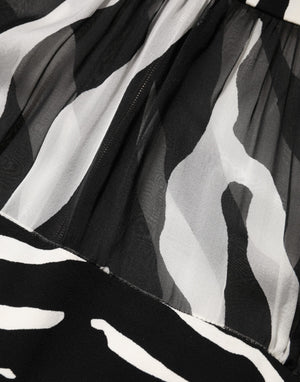 Zebra Print Chiffon Paneled Crop Blouse Top