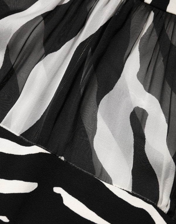 Zebra Print Chiffon Paneled Crop Blouse Top