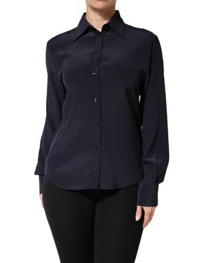 Blue Collared Long Sleeves Dress Shirt Top