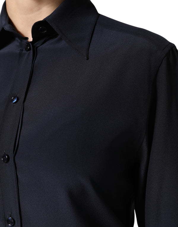 Blue Collared Long Sleeves Dress Shirt Top