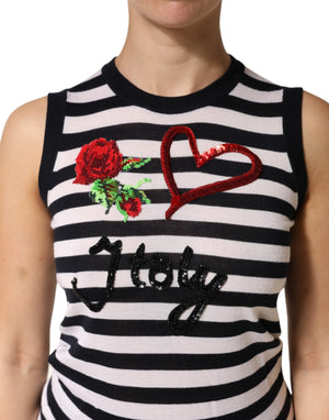 Black White Cashmere Silk Sleeveless Top