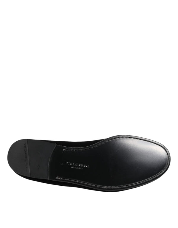 Black Leather Suede Slip On Loafers Dress Shoes