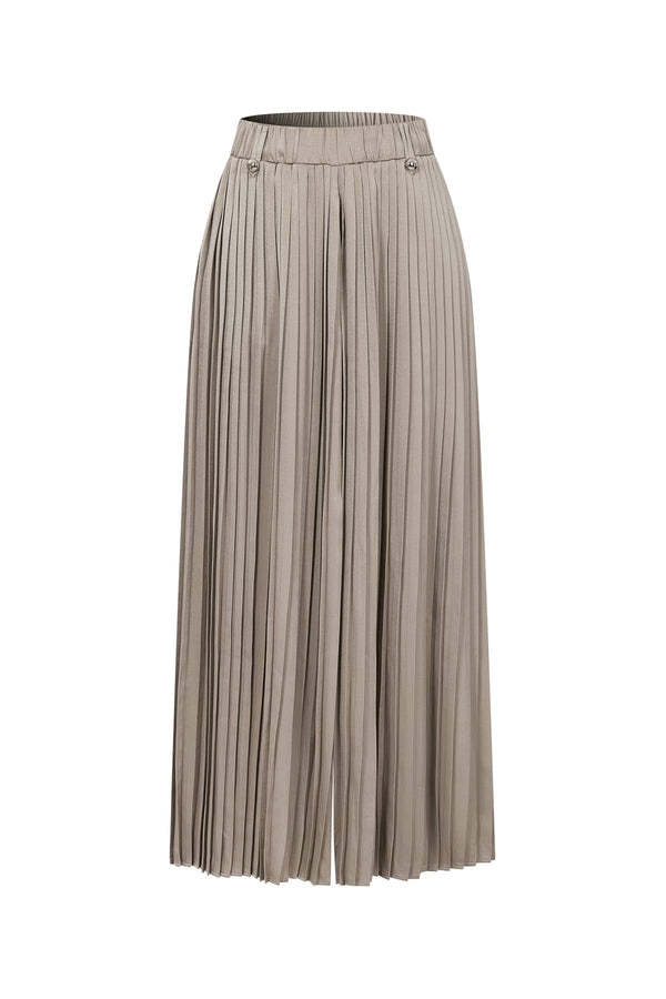 Pleated Wide Leg Pants With Knit Waist Band