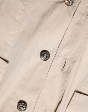 Beige Collared Long Sleeve Cotton Shirt Top