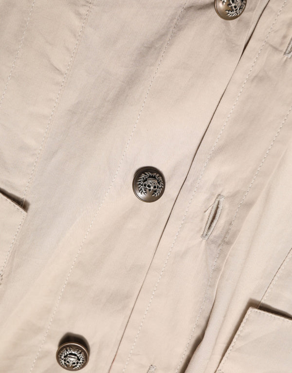 Beige Collared Long Sleeve Cotton Shirt Top
