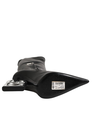 Black Leather DG Logo Knee High Boots Shoes