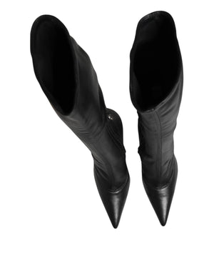 Black Leather DG Logo Knee High Boots Shoes