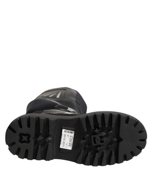 Black Leather Mid Calf Biker Boots Shoes