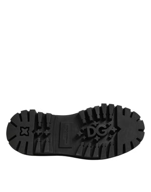 Black Leather Jeweled Crystals Derby Shoes