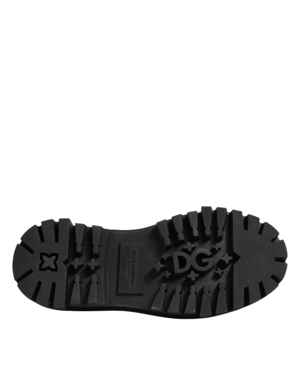 Black Leather Jeweled Crystals Derby Shoes