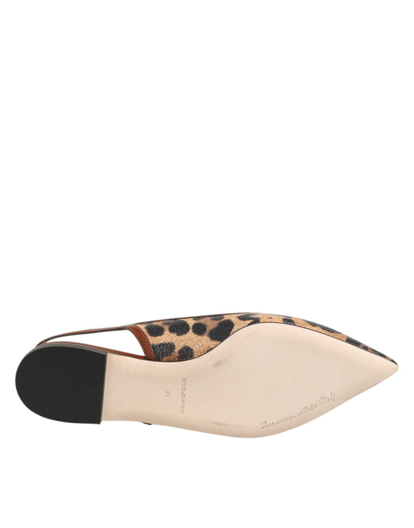 Brown Leopard Slingback Flats Sandals Shoes