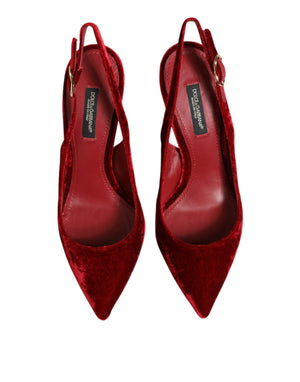 Red Suede High Heels Slingbacks Sandals Shoes