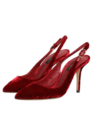 Red Suede High Heels Slingbacks Sandals Shoes