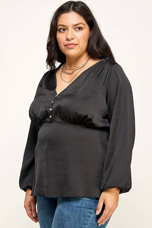 Plus size Black Satin Babydoll Blouse KY18250-T