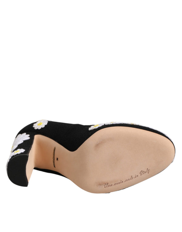 Black Wool Suede Daisy Heels Pump Shoes